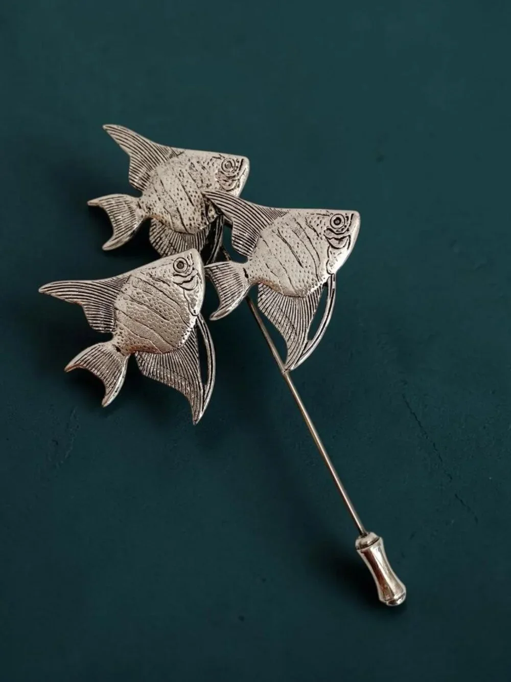 Vintage Tropical Fish Lapel Pin: Silver Tone Unisex Accessory | Jumping Fish